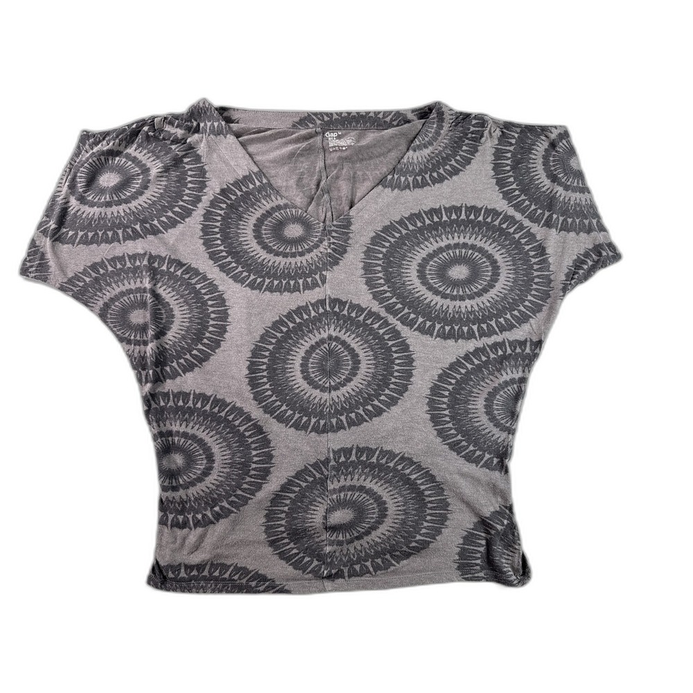 Gap All Over Print Blouse Womens M Gray Cotton Blend Relaxed‎ Fit Neck Short